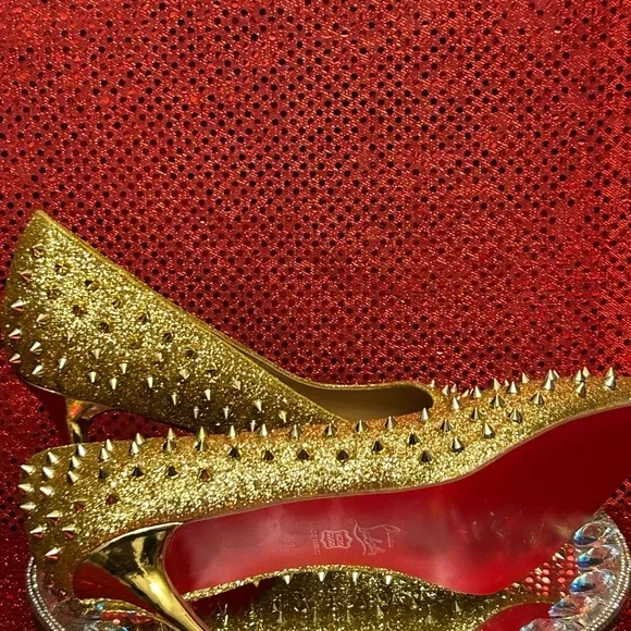 Christian Louboutin Gold Studded Women's Shoes Size 44 (US Women’s 12) - Picture 5 of 15